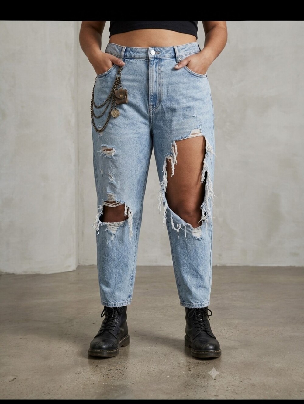 &Denim H&M Heavy Distressed High-Waisted Ripped Mom Jeans - Size 16